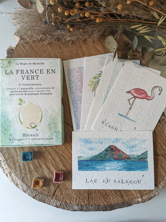 Coffret de 5 aquarelles - L'Hérault en Vert - 10,5 x 14,8cm