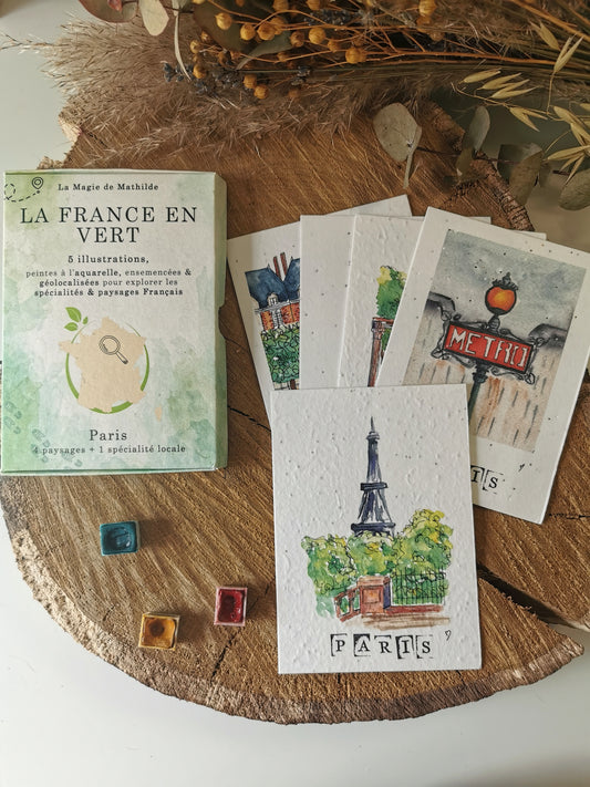 Coffret de 5 aquarelles - Paris en Vert - 10,5 x 14,8cm